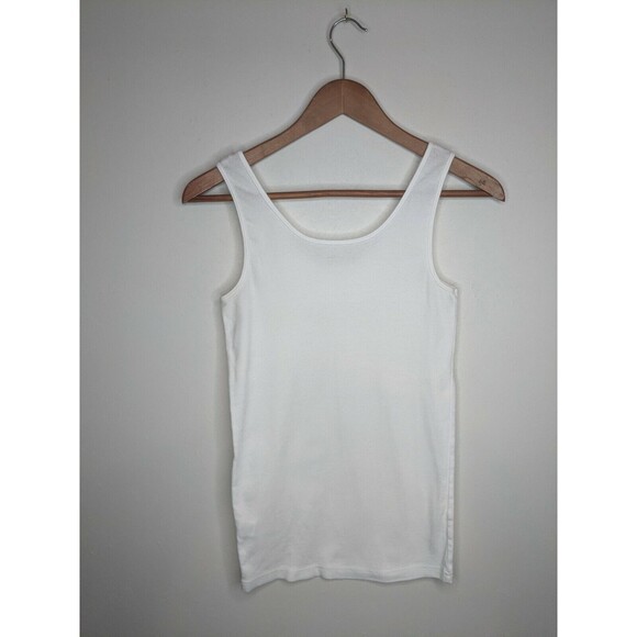 Garnet Hill Tank Top White Cotton XS Ruffle Trim - Picture 3 of 3